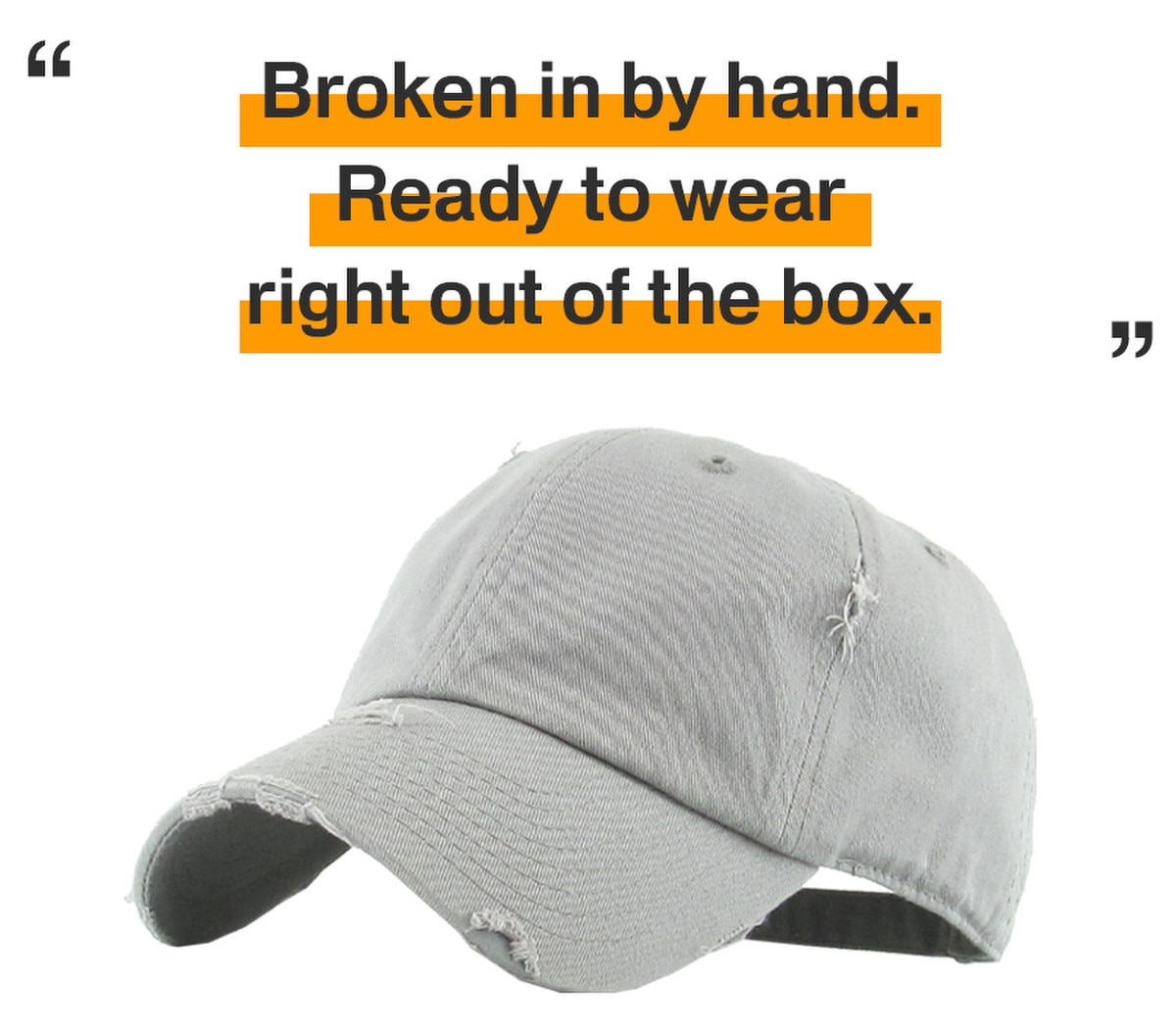 Light Gray Distressed Vintage Baseball Cap Front Side View